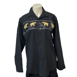 Shing New York Men’s Black Elephant Sequin Button Shirt 15.5 M
